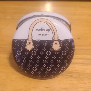 Make Up Compact Mirror - Brown & Cream Handbag Print